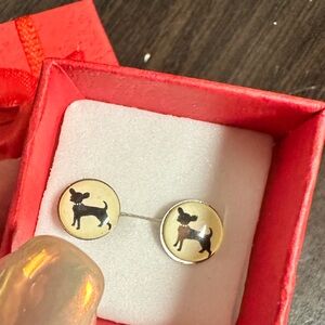 Button chihuahua earrings black and off white